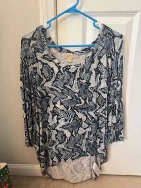Michael Kors Blue and White Snake-Print Scoop Neck Tunic